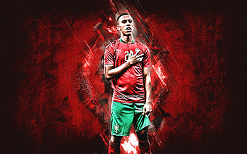 Soufiane Rahimi, Morocco national soccer team, Moroccan soccer player, red stone background, soccer, Morocco HD wallpaper