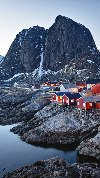Norwegian town, Coastal mountains, Xperia Z5 Premium, Dual HD phone wallpaper