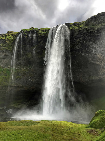 Nature, Grass, Rock, Waterfall, Flow, Stream HD phone wallpaper