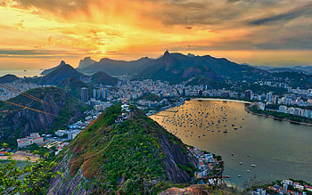 Rio de Janeiro sunset, Majestic mountains, South American beauty, High-quality HD wallpaper
