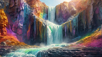 Rainbow Waterfall, rainbow, waterfall, colorful, colors, lake HD wallpaper