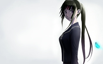 Fearless, sexy, hot, cute, girl, school uniform, black hair, anime, butterfly, pony tail HD wallpaper
