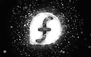 Fedora white logo, , white neon lights, creative, black abstract background, Fedora logo, Linux, Fedora HD wallpaper