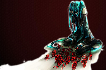 Hatsune Miku, black, awesome, tears, cute, vocaloid, beauty, nice, miku, rose, vocaloids, hatsune, thighhighs, skirt, program, twintail, girl, aqua, beautiful, diva, tie, sad, anime, pretty, aqua hair, red, cool, red rose, idol, virtual HD wallpaper