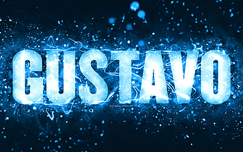 Happy Birtay Gustavo, , blue neon lights, Gustavo name, creative, Gustavo Happy Birtay, Gustavo Birtay, popular american male names, with Gustavo name, Gustavo HD wallpaper