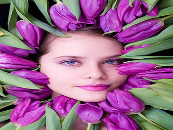 pretty face, purple, face, tulips, pretty HD wallpaper