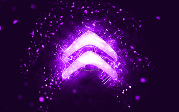 Citroen violet logo, , violet neon lights, creative, violet abstract background, Citroen logo, cars brands, Citroen HD wallpaper