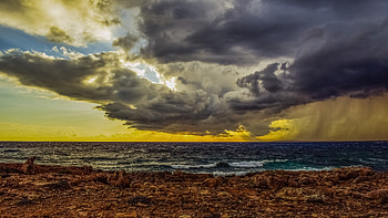 Rocky coast, clouds, sea HD wallpaper
