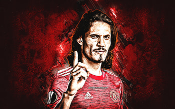Edinson Cavani, Uruguayan football player, Manchester United FC, grunge art, red stone background, football, Cavani art, England, Premier League HD wallpaper