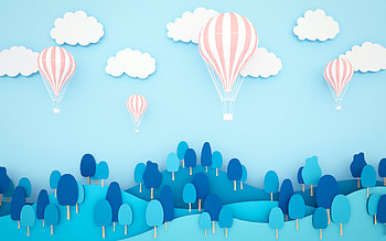 Air balloons, blue sky, minimal, digital art HD wallpaper