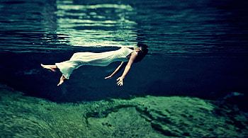 Forever Afloat, white, strange, drowning, green, water, woman HD wallpaper