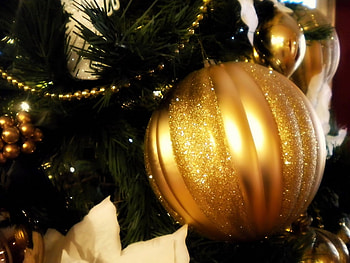 Golden ball, golden, ornament, holiday, christmas HD wallpaper