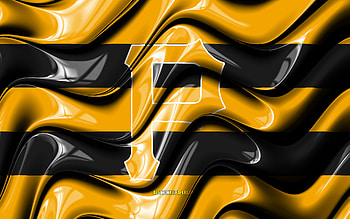 Pittsburgh Pirates flag, , yellow and black 3D waves, MLB, american baseball team, Pittsburgh Pirates logo, baseball, Pittsburgh Pirates HD wallpaper