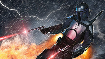 Jango Fett Jetpack Action, star-wars, artist, deviantart, artwork, jetpack HD wallpaper