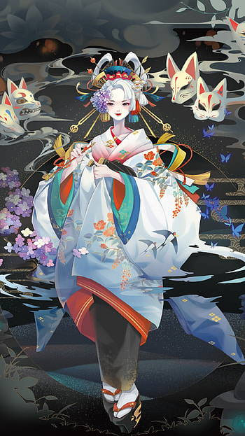 Geisha 10, dress, art, creative_art, japan, japon, anime, fox HD phone wallpaper