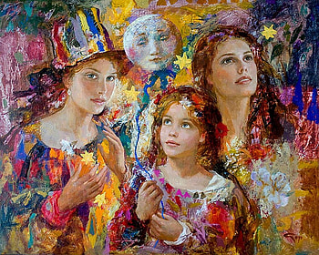 Party girls, pictura, party, art, painting, balloon, girl, olga suvorova, hat HD wallpaper