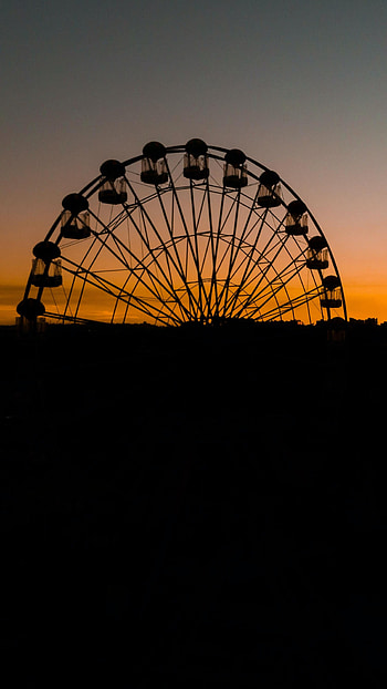 Sunset, Dark, Silhouette, Evening, Attraction, Ferris Wheel HD phone wallpaper