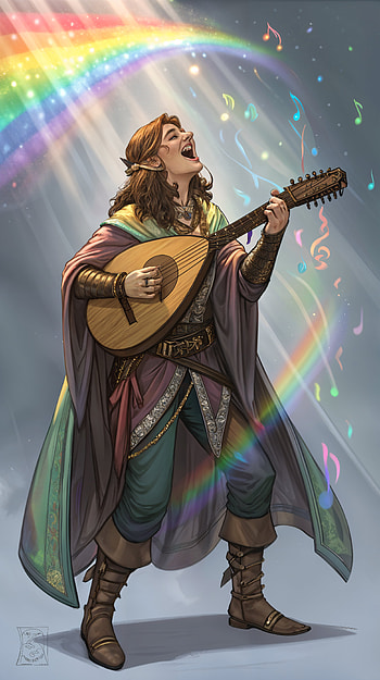 **Melodic Bard: A Colorful Celebration**, fantasy, rainbow HD phone wallpaper