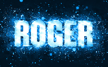 Happy Birtay Roger, , blue neon lights, Roger name, creative, Roger Happy Birtay, Roger Birtay, popular american male names, with Roger name, Roger HD wallpaper