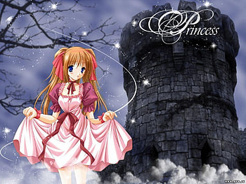 Anime, blue eyes, magical, tower, sparkles, princess, dress HD wallpaper