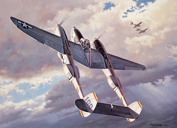 ww2 war art aviation fighter airplane painting p38 lightning . HD wallpaper
