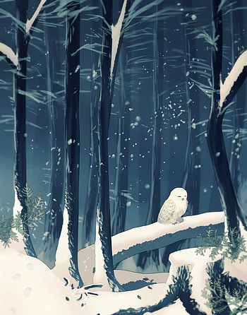 Winter, Art, Owl, Snow, Forest HD phone wallpaper