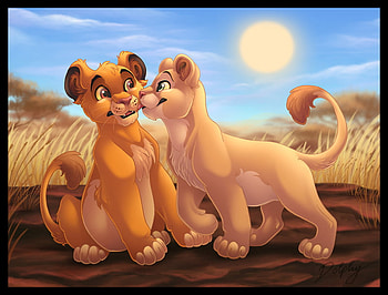 Kiss for Simba by dolphy, cute, kiss, lion, sun, lioness HD wallpaper