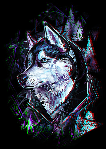 Trees, Art, Lines, Wolf, Head, Glitch HD phone wallpaper