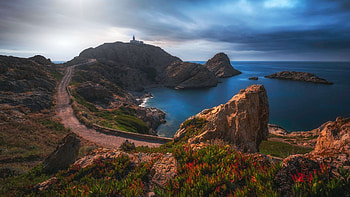 Pietra Island, Upper Corsica, France, coast, sea, landscape, clouds, mediterranean, sky, rocks HD wallpaper