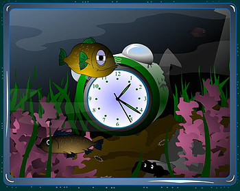 Clock and fish, clock, abstract HD wallpaper
