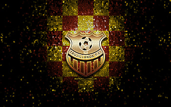 Trujillanos FC, glitter logo, La Liga FutVe, yellow brown checkered background, soccer, Venezuelan football club, Trujillanos FC logo, mosaic art, football, Venezuelan Primera Division, FC Trujillanos HD wallpaper