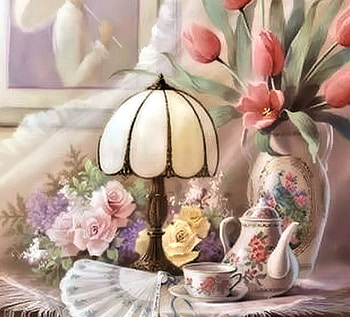 Still Life, Lamp, Flowers, Vase HD wallpaper