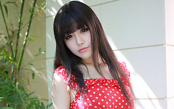 Girl, Asian, polka dots, brunette HD wallpaper