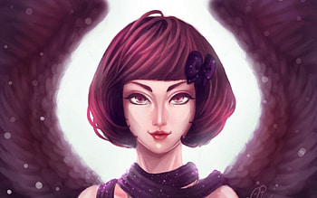 Angel, purple, wings, white, feather, fantasy, girl HD wallpaper