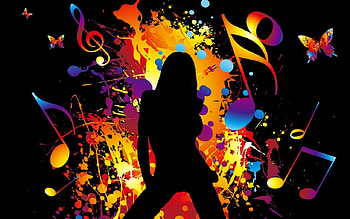 Music, musical notes, abstract, colors, girl, silhouette HD wallpaper