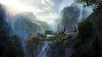 Rivendell, Background artwork, Michael Gillett, Hub HD wallpaper