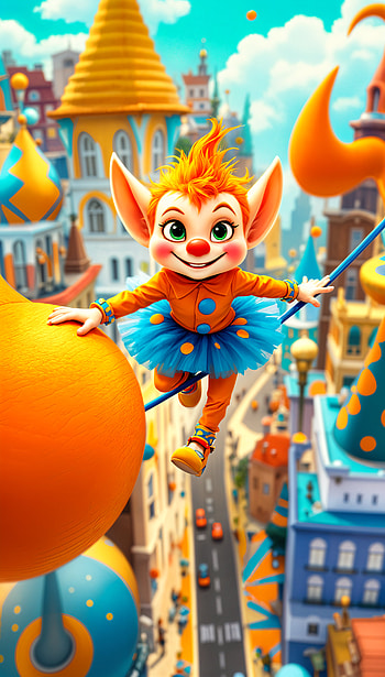Whimsical Laughter: A Cheerful , humor, fantasy, cityscape, vibrant colors HD phone wallpaper