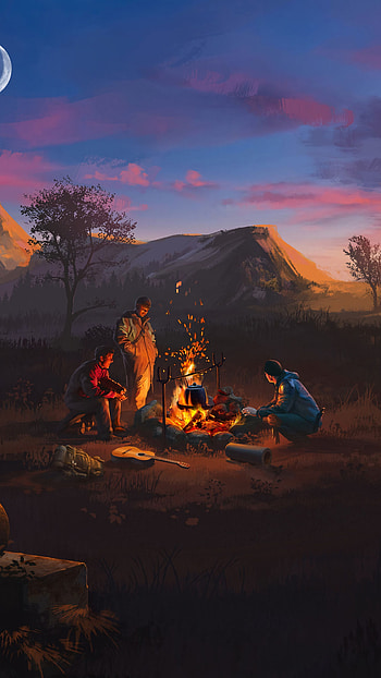 Sunset, Camping, Bonfire, Landscape, Scenery, Illustration, Digital Art, , , Background, and - Mocah , Summer Camping HD phone wallpaper