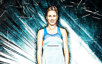 Johanna Konta, grunge art, british tennis players, WTA, blue abstract rays, tennis, fan art, Johanna Konta HD wallpaper