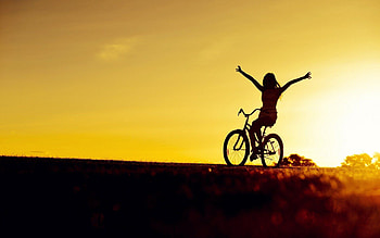Sunset, Girl and Bikes HD wallpaper