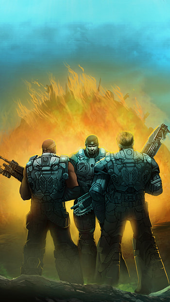 Gears of War, Explosive battles, Post-apocalyptic world, Iconic characters HD phone wallpaper