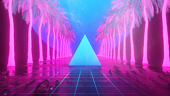 Palm Tree Pyramid Reflection Stars , synthwave, retrowave, artist, artwork, digital-art HD wallpaper