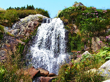 A waterfall, waterfall, colorfull, water, mountain HD wallpaper