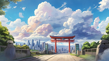 A Japanese Gate in the city HD wallpaper
