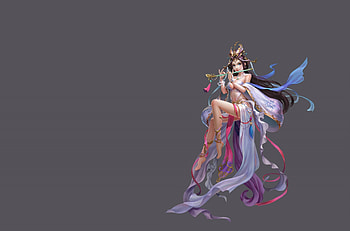 Fantasy girl, blue, flute, frumusete, grey, girl, pink, instrument, fantasy, game, luminos HD wallpaper