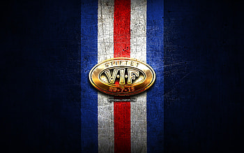 Valerenga FC, golden logo, Eliteserien, blue metal background, football, norwegian football club, Valerenga FC logo, soccer, Valerenga IF HD wallpaper