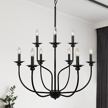 Black farmhouse chandelier, Modern elegance, Statement piece, Eye-catching HD phone wallpaper