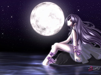 Beautiful Girl Under The Moon , girl, anime, moon, water HD wallpaper