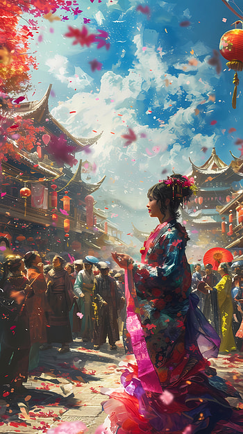 Asian spring parade, parade, spring, woman HD phone wallpaper