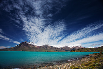 Mountains, lake, coast, nature HD wallpaper